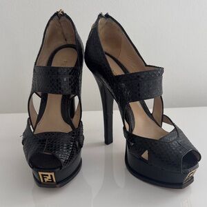 Fendi Black Python Women's Heels